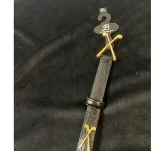 Women's Genuine Black Italian Leather Belt XL Gold Golf Clubs NWT